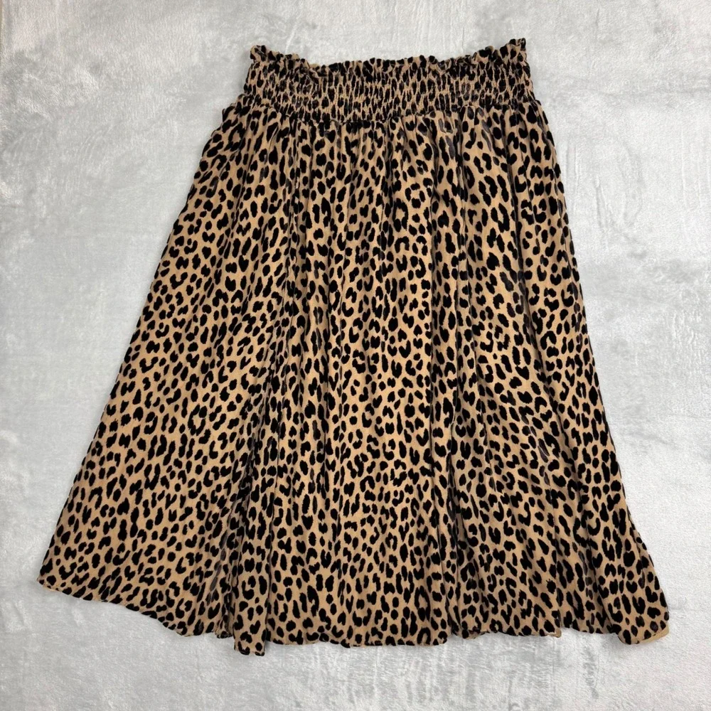 Kate‎ Spade New York Leopard Animal Print Smocked Midi Skirt XL